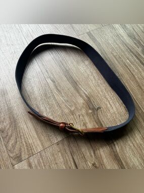 Coach Vintage brown navy blue Twill & Brown Leather Belt 36"